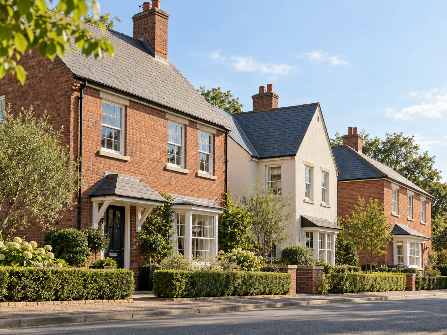 Concept visual of brick homes and landscaped front gardens
